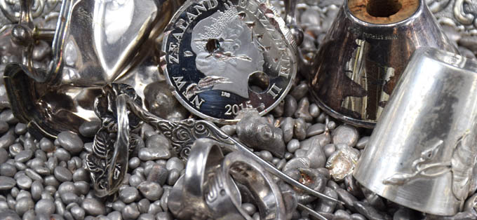 scrap silver: scrap coin, mug, spoon, granules