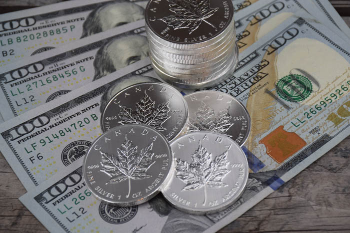Collection of Canada Silver Maple leaf Coins with US dollars